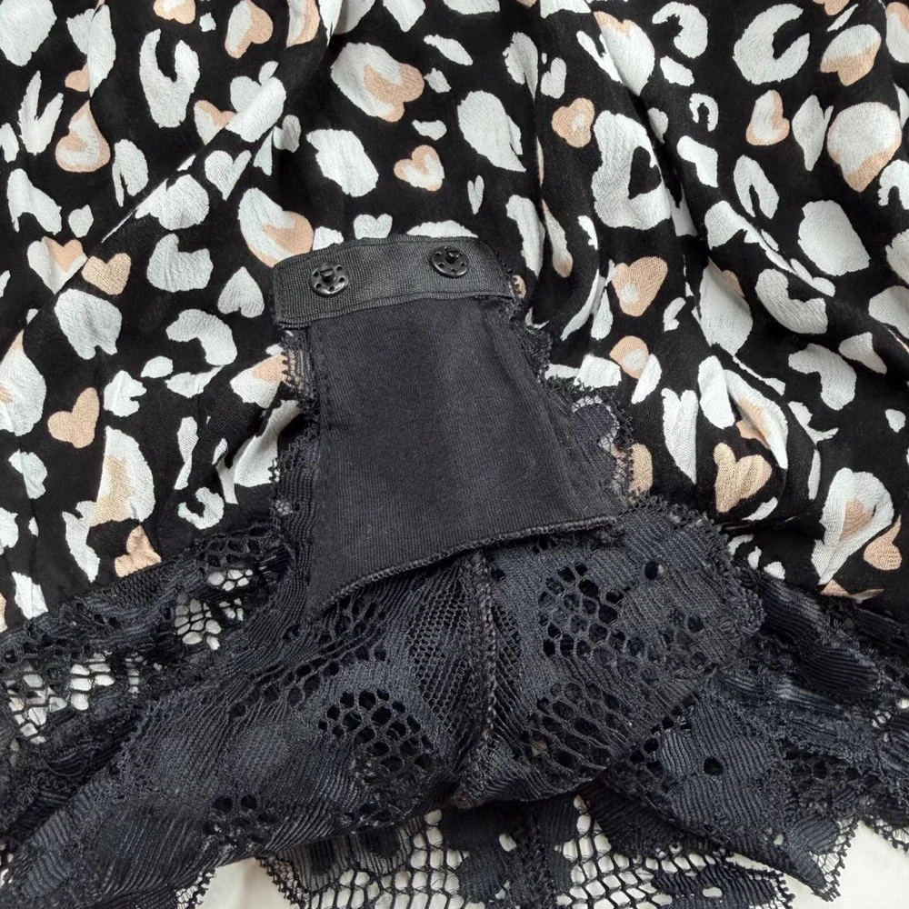 FREE PEOPLE Bare It All Bodysuit Black Leopard Heart Print Lace Women's Size XS